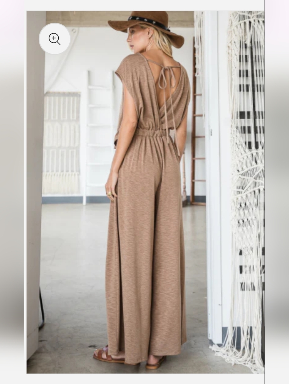 Bucket List Open Front Wide-Leg Knit Jumpsuit in Brown - Picture 6 of 13